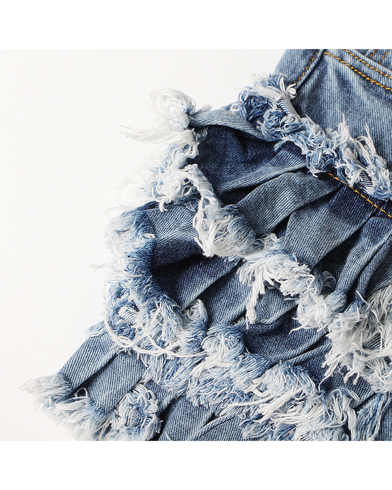 High Rise Denim Ruffle Shorts