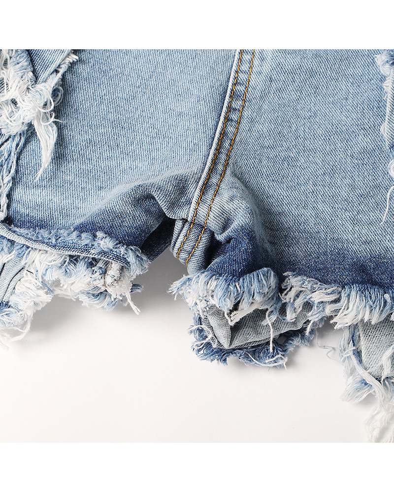High Rise Denim Ruffle Shorts