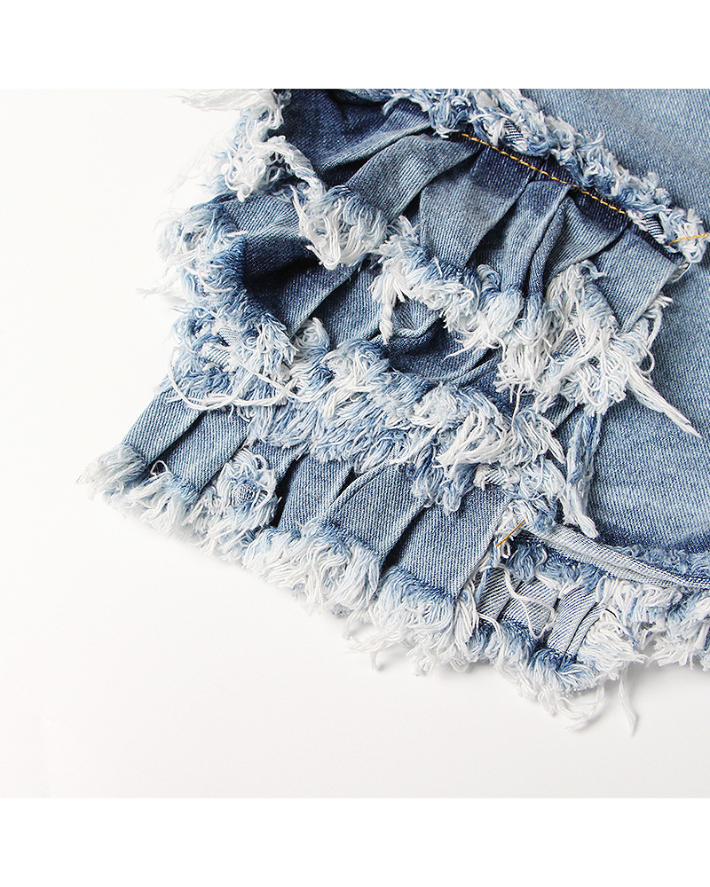 High Rise Denim Ruffle Shorts