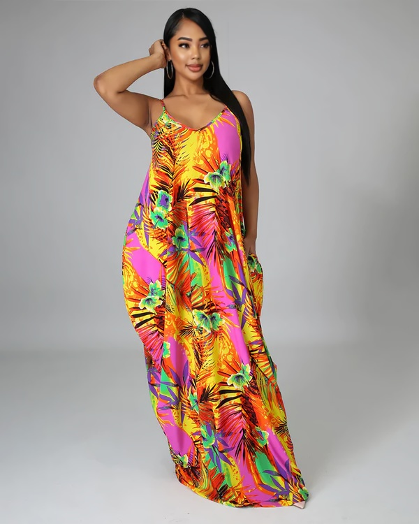GOLDEN SUNSET FLORAL MIDI MAXI DRESS - ODDI