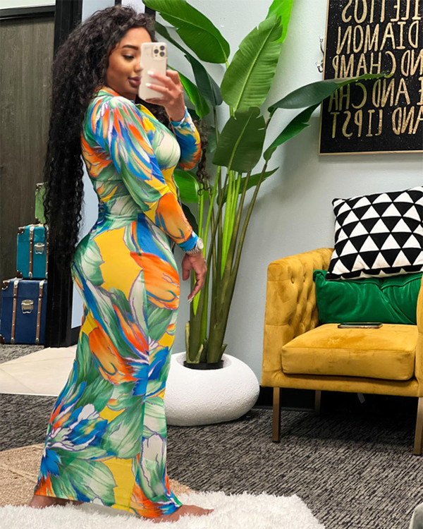 FLORAL WAVE MAXI DRESS