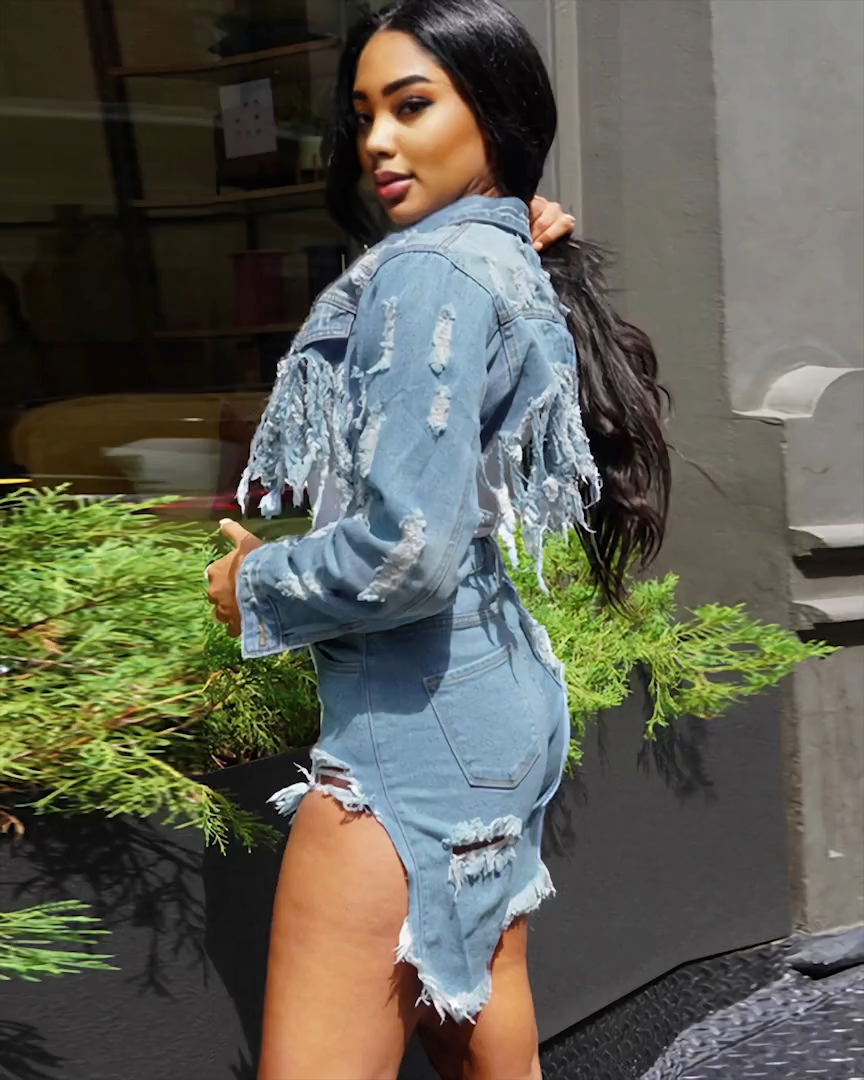 SUPER CROP DISTRESSED DENIM JACKET