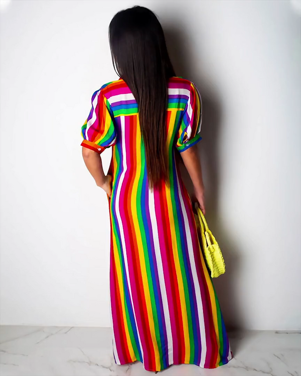 Multi-Color Striped Shirt Dress