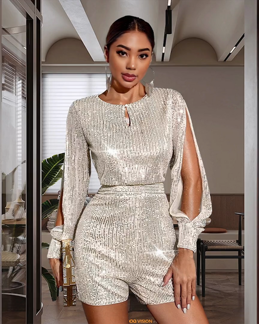 SEQUIN SPLIT SLEEVE ROMPER