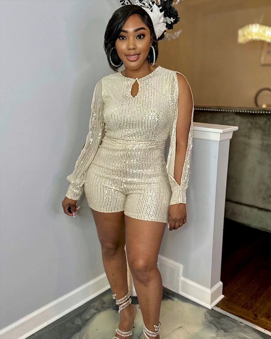 SEQUIN SPLIT SLEEVE ROMPER