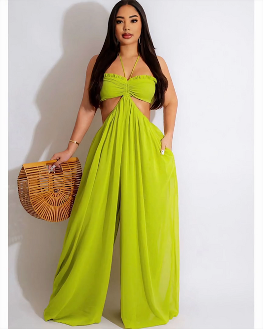 Smocked Halter Top Wide Leg Jumpsuit