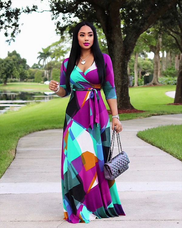 Stylish Multicolor Silk Maxi Dress