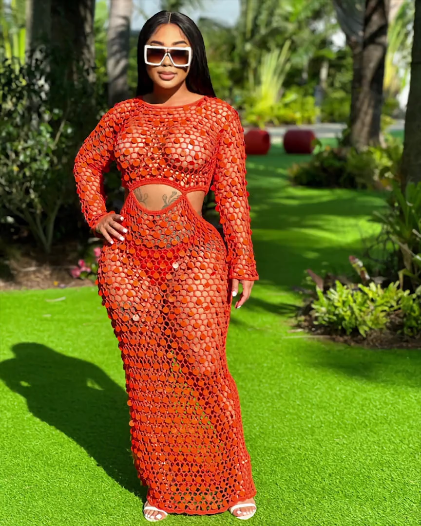 NET AND SEQUINS MAXI