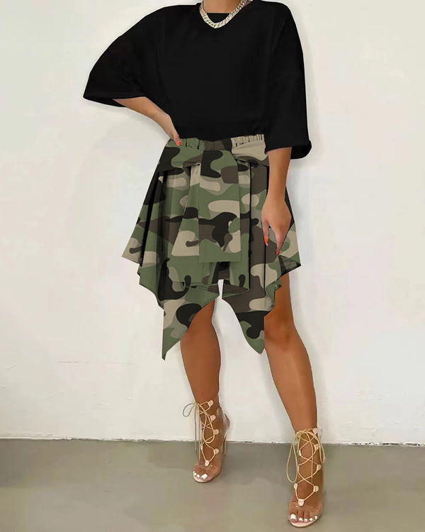 High waist camouflage print skirt
