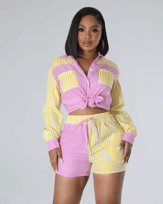 GOOD GIRLY STRIPE short PANTS SET