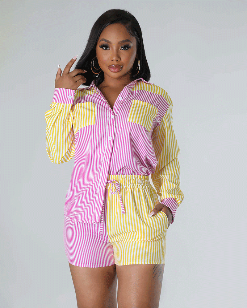 GOOD GIRLY STRIPE short PANTS SET
