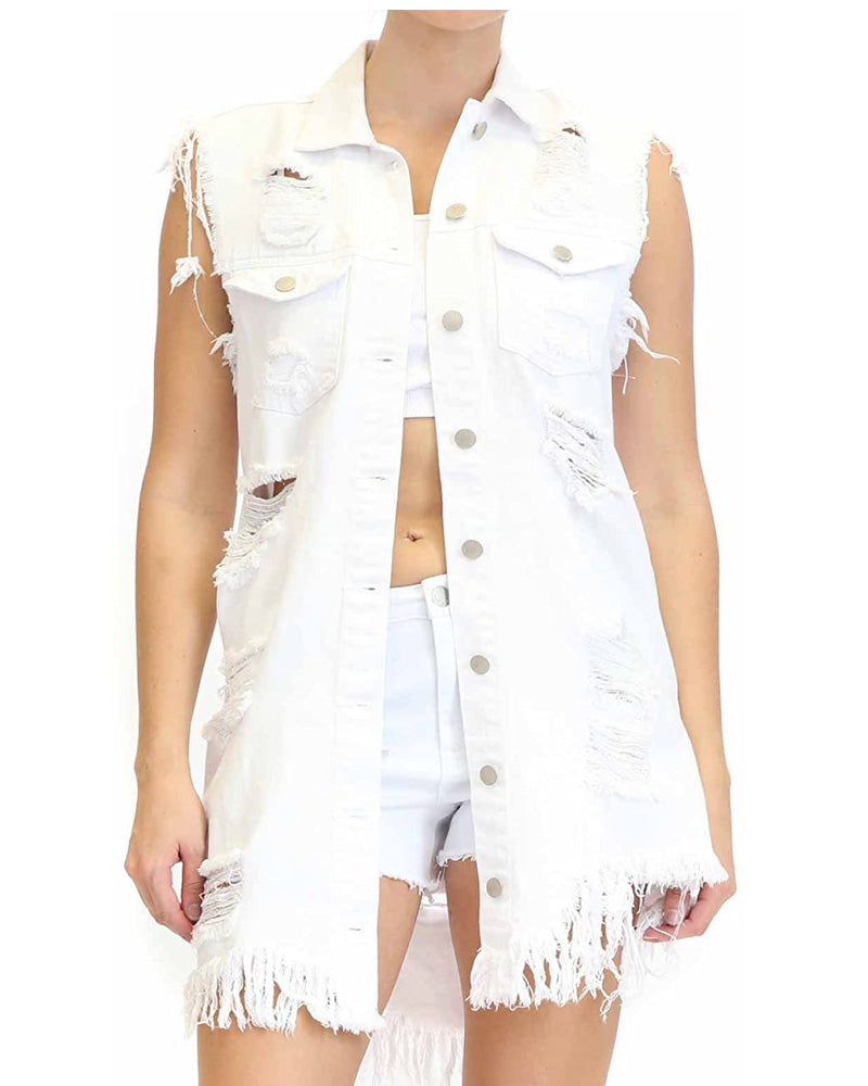 Ripped Denim Vest – Sassy2