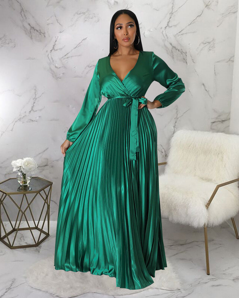 SATIN PLEATED MAXI DRESS – Sassy2