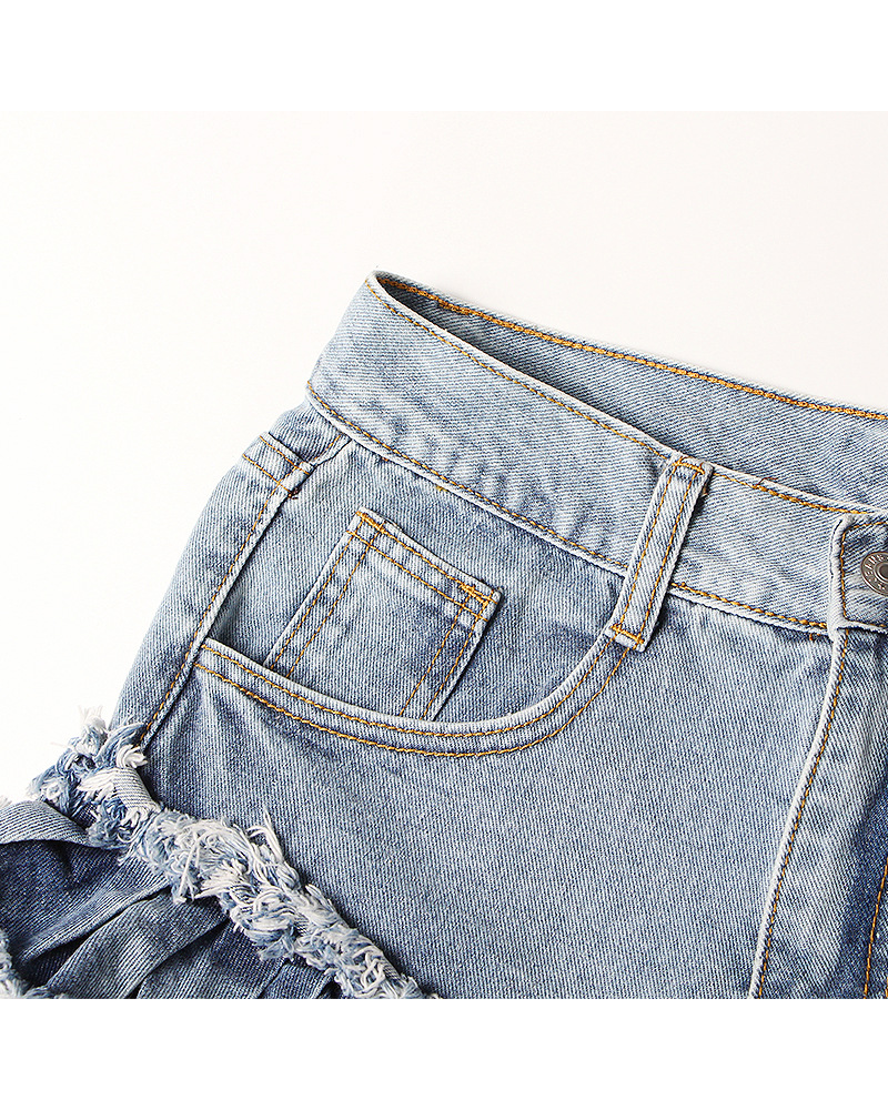 High Rise Denim Ruffle Shorts