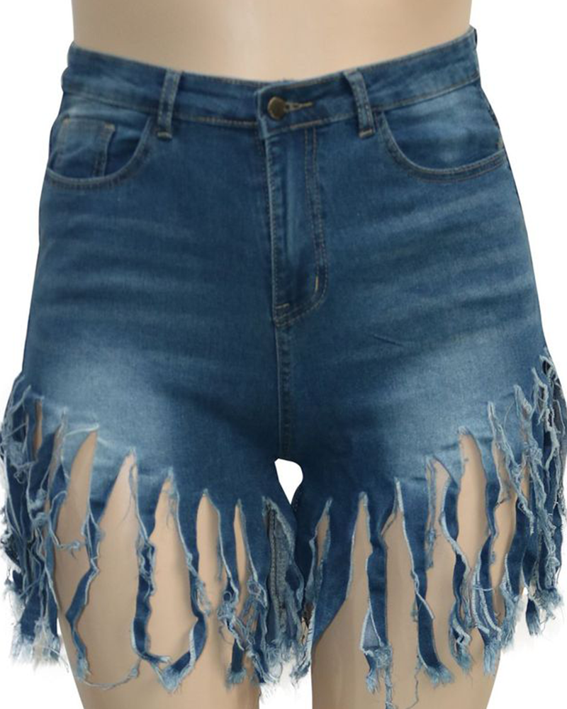 Alternative Denim Hollow out Tassel Shorts